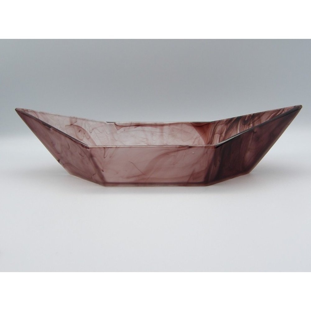 Vintage Davidson Amethyst Cloud Glass Bowl Hexagonal Boat Shaped Art Deco Purple